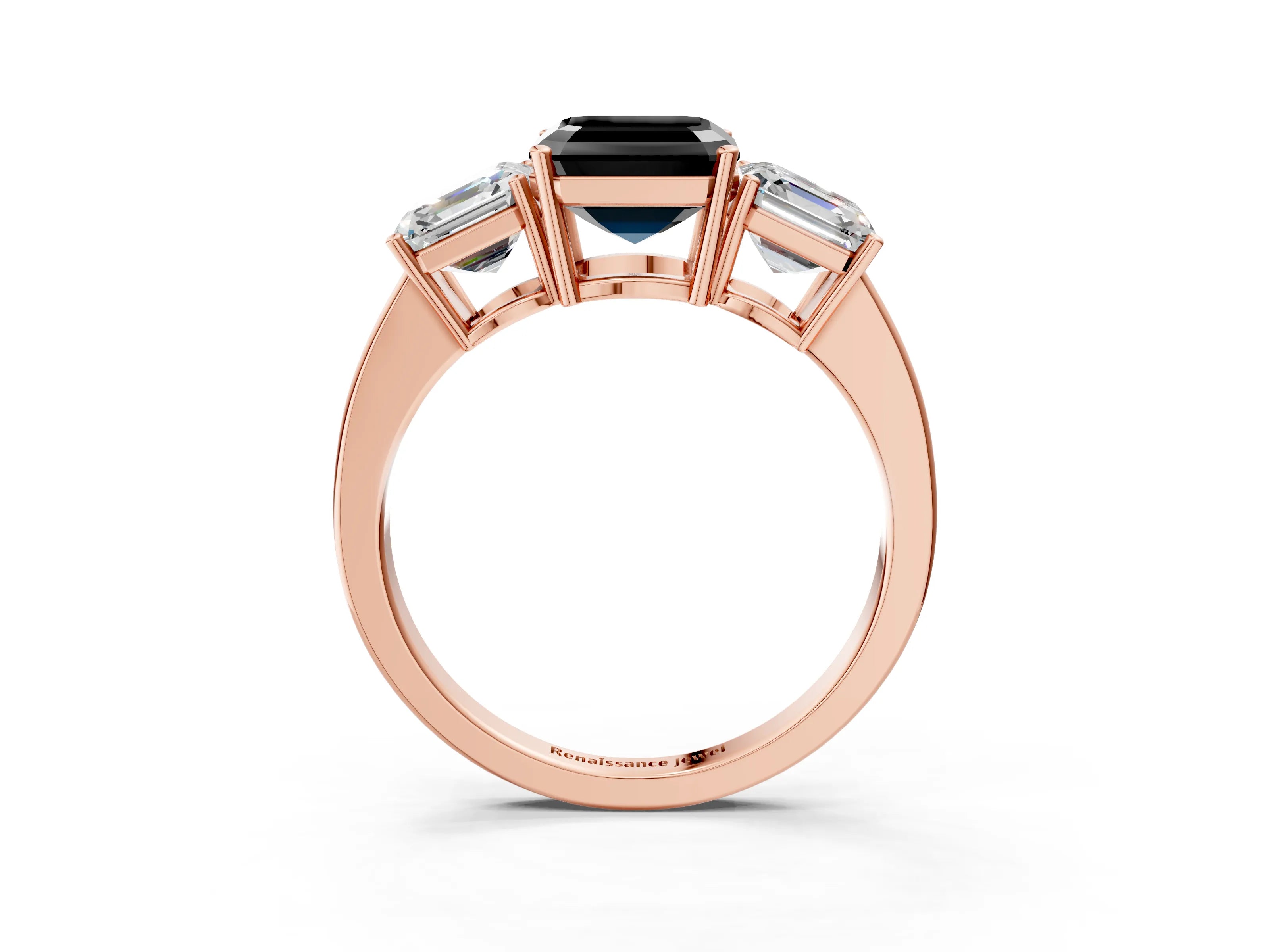 Rose gold Three-Stone Fancy Black Asscher Cut Cut Diamond Engagement Ring with Flat Band and Four-Prong Setting_15