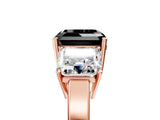 Rose gold Three-Stone Fancy Black Asscher Cut Cut Diamond Engagement Ring with Flat Band and Four-Prong Setting_17