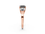 Rose gold Three-Stone Fancy Black Asscher Cut Cut Diamond Engagement Ring with Flat Band and Four-Prong Setting_2