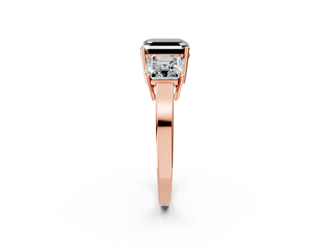 Rose gold Three-Stone Fancy Black Asscher Cut Cut Diamond Engagement Ring with Flat Band and Four-Prong Setting_2