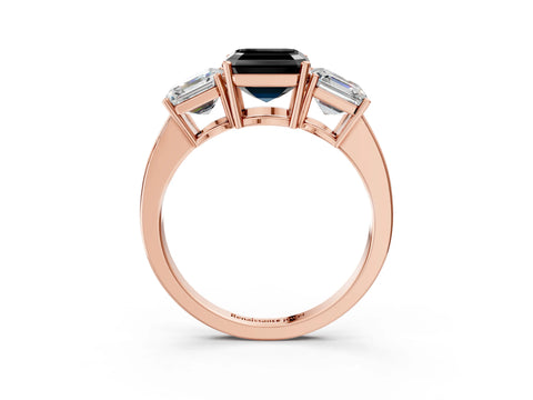 Rose gold Three-Stone Fancy Black Asscher Cut Cut Diamond Engagement Ring with Flat Band and Four-Prong Setting_3