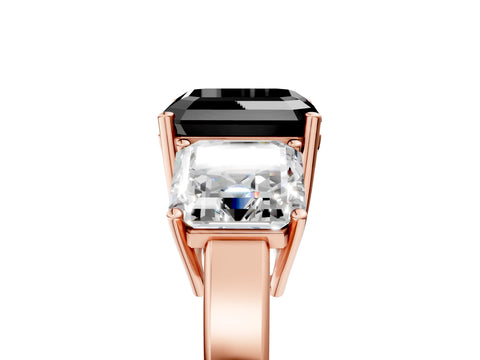 Rose gold Three-Stone Fancy Black Asscher Cut Cut Diamond Engagement Ring with Flat Band and Four-Prong Setting_5