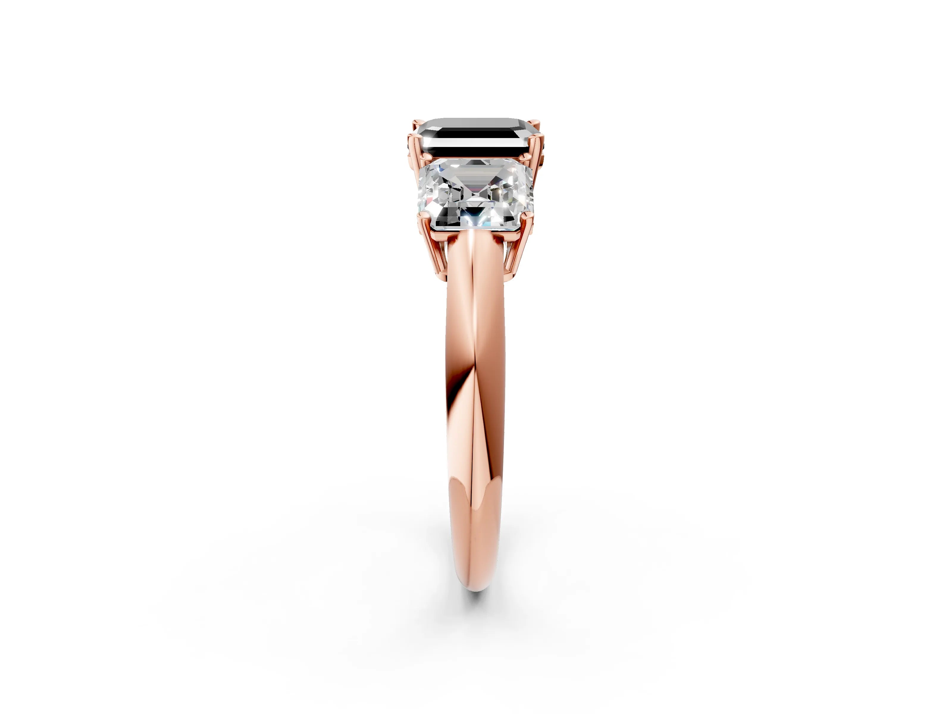 Rose gold Three-Stone Fancy Black Asscher Cut Cut Diamond Engagement Ring with Prong Setting on a White Gold Band_2