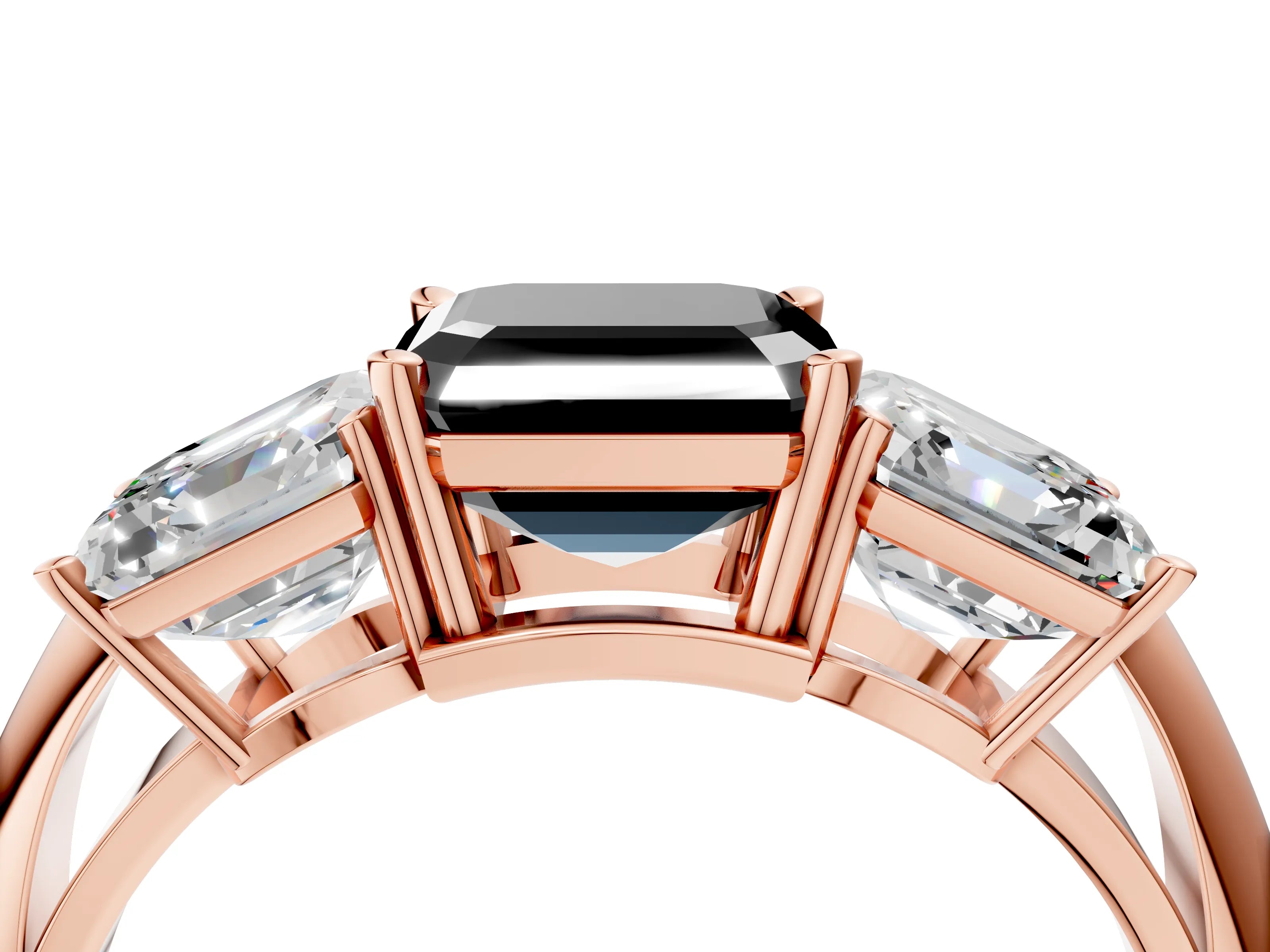 Rose gold Three-Stone Fancy Black Asscher Cut Cut Diamond Engagement Ring with Prong Setting on a White Gold Band_28
