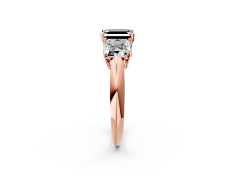 Rose gold Three-Stone Fancy Black Asscher Cut Cut Diamond Engagement Ring with Prong Setting on a White Gold Band_2