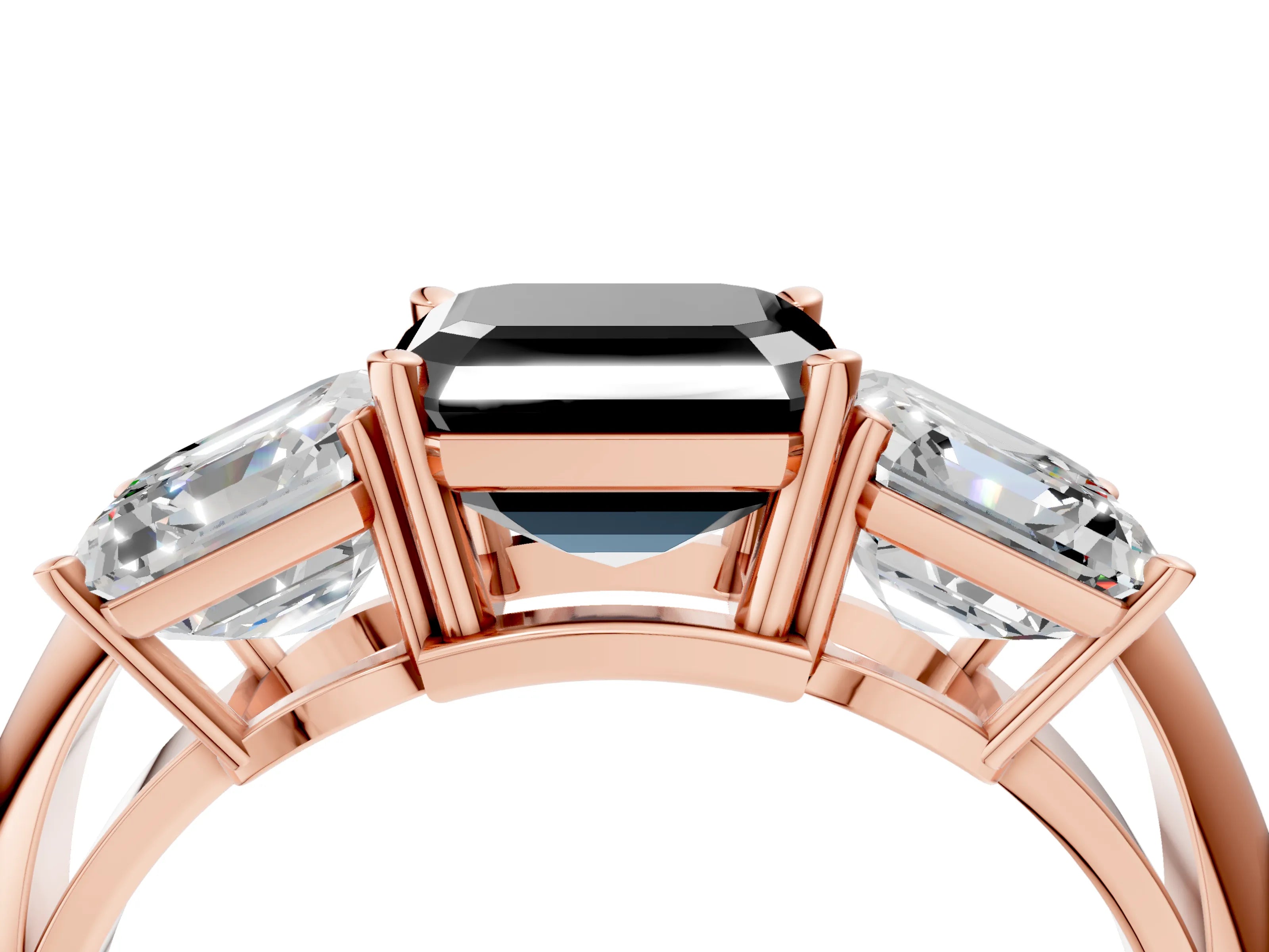 Rose gold Three-Stone Fancy Black Asscher Cut Cut Diamond Engagement Ring with Prong Setting on a White Gold Band_4