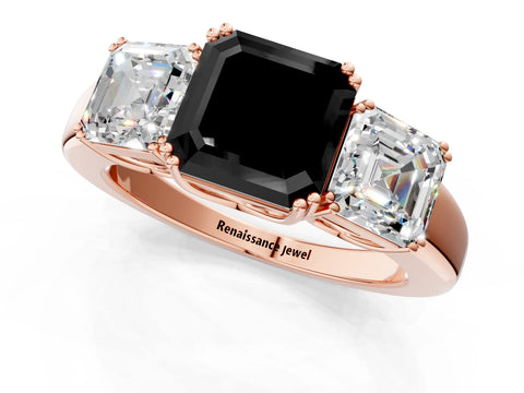 Rose gold Three-Stone Fancy Black Asscher Cut Cut Diamond Ring with Channel Set Band and Four-Prong Setting_1