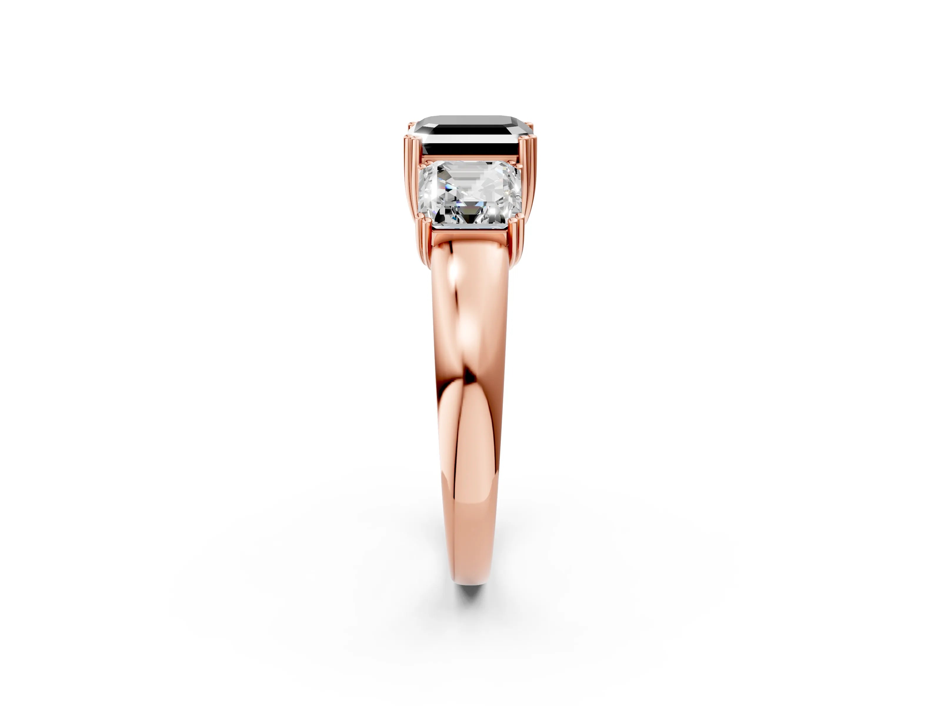 Rose gold Three-Stone Fancy Black Asscher Cut Cut Diamond Ring with Channel Set Band and Four-Prong Setting_2
