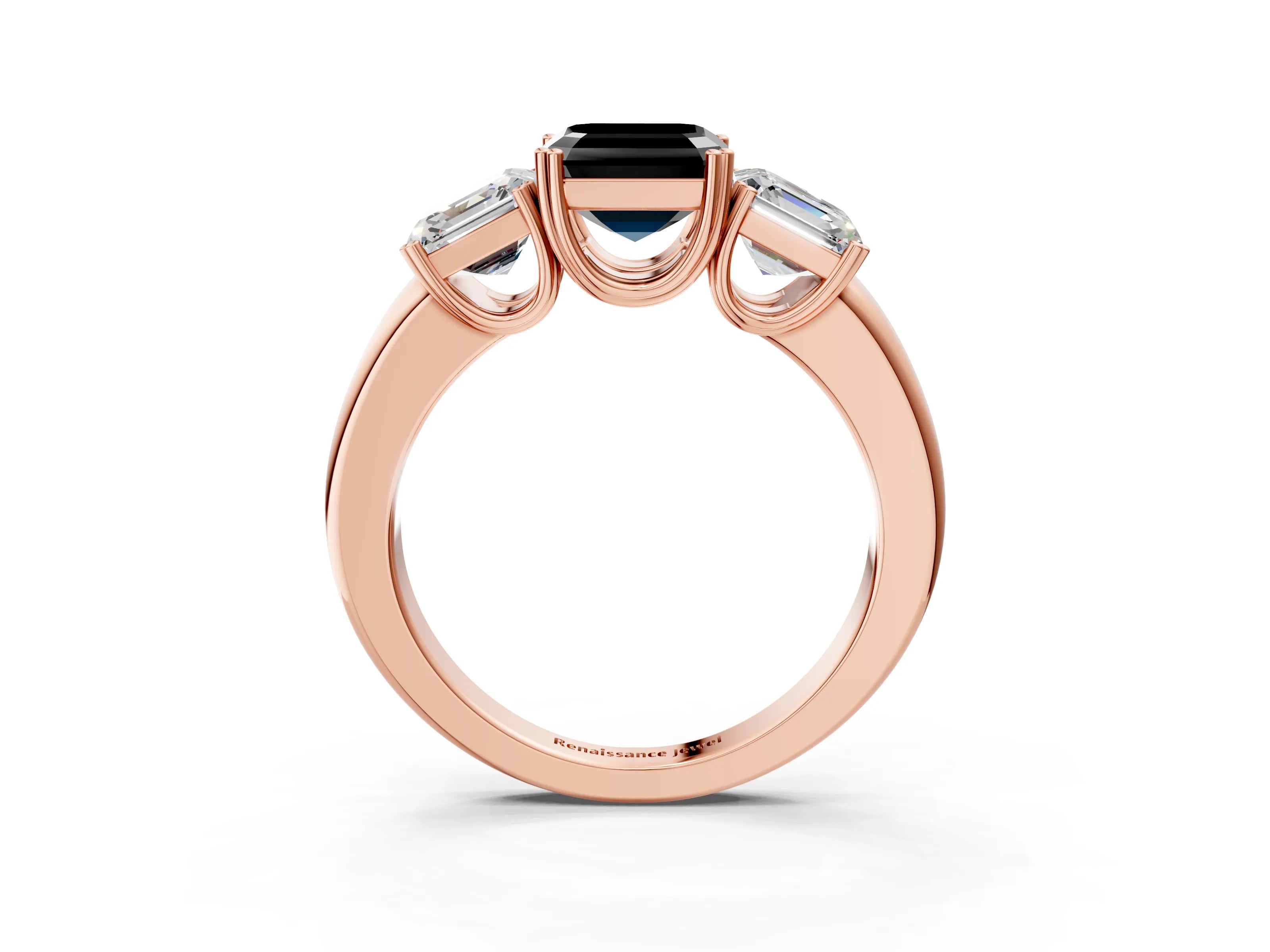 Rose gold Three-Stone Fancy Black Asscher Cut Cut Diamond Ring with Channel Set Band and Four-Prong Setting_3