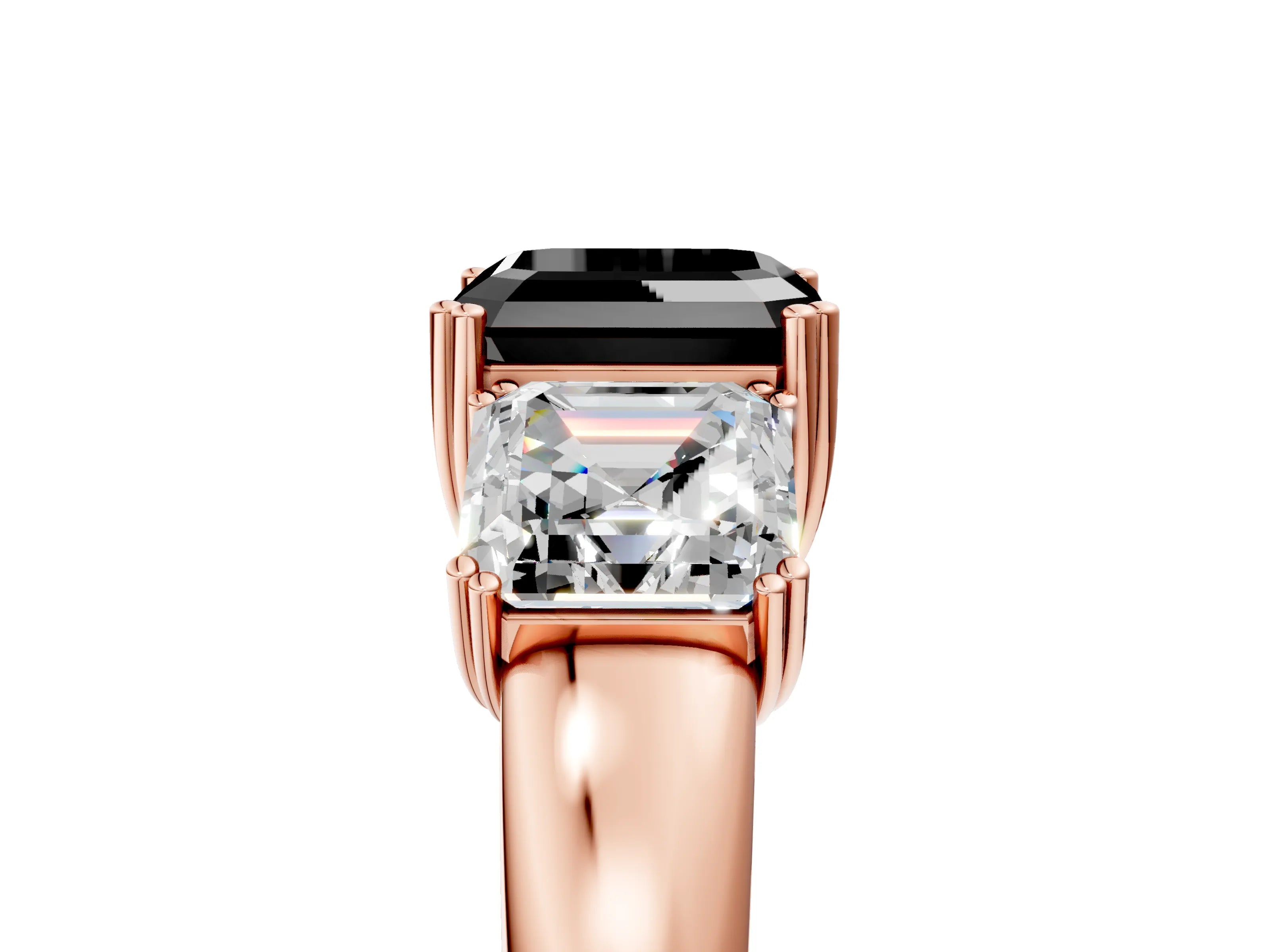 Rose gold Three-Stone Fancy Black Asscher Cut Cut Diamond Ring with Channel Set Band and Four-Prong Setting_5