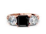 Rose gold Three-Stone Fancy Black Asscher Cut Cut Diamond Ring with Channel-Set Band and Prong Setting