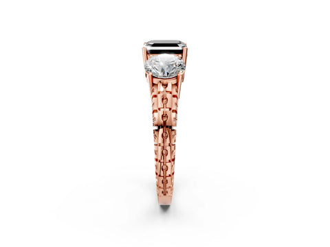 Rose gold Three-Stone Fancy Black Asscher Cut Cut Diamond Ring with Channel-Set Band and Prong Setting_2