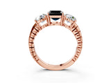 Rose gold Three-Stone Fancy Black Asscher Cut Cut Diamond Ring with Channel-Set Band and Prong Setting_3