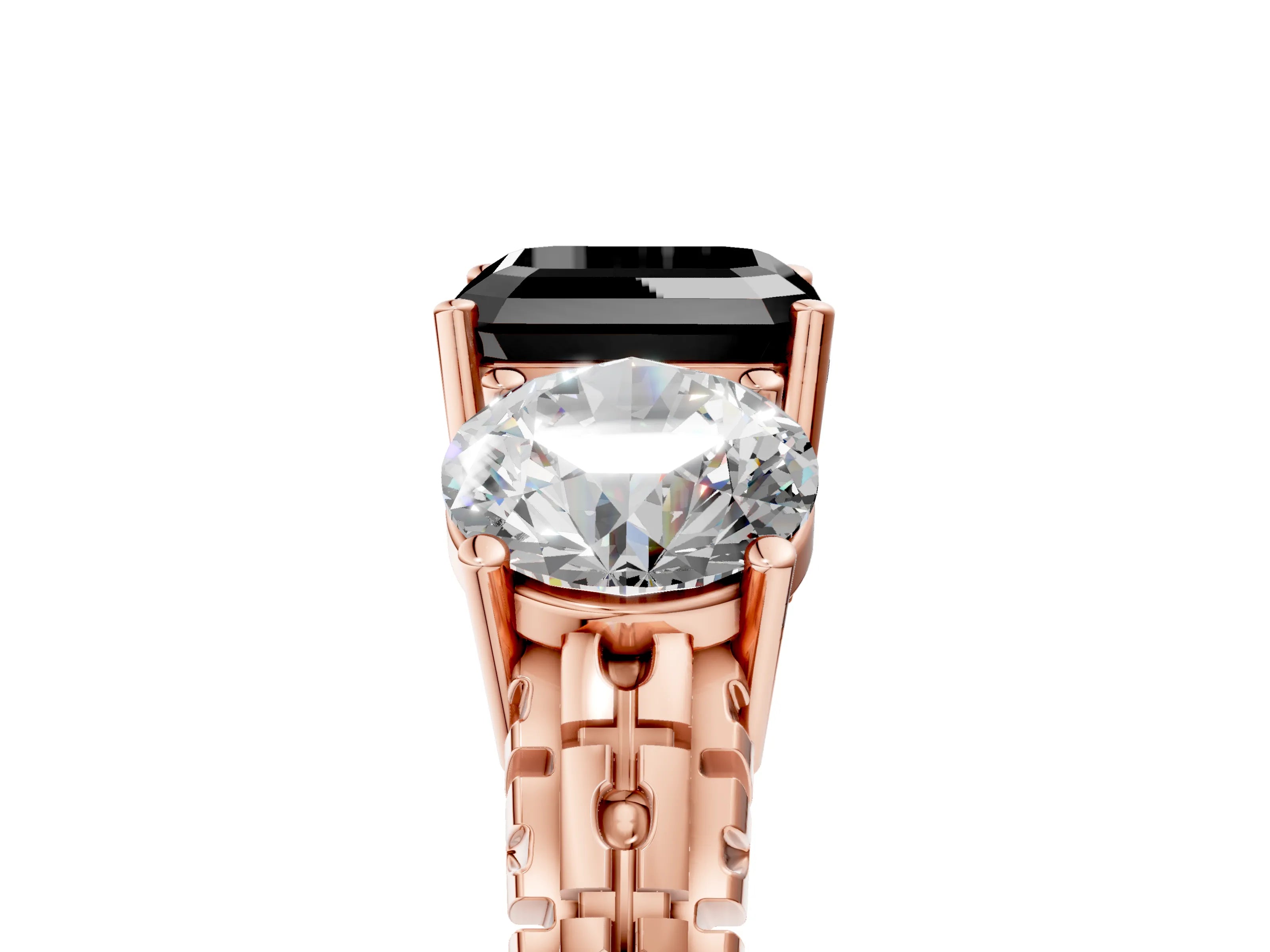 Rose gold Three-Stone Fancy Black Asscher Cut Cut Diamond Ring with Channel-Set Band and Prong Setting_5