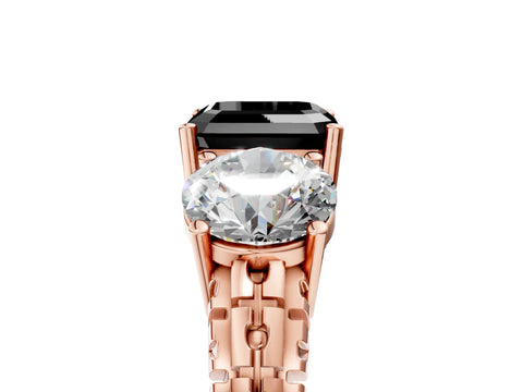 Rose gold Three-Stone Fancy Black Asscher Cut Cut Diamond Ring with Channel-Set Band and Prong Setting_5