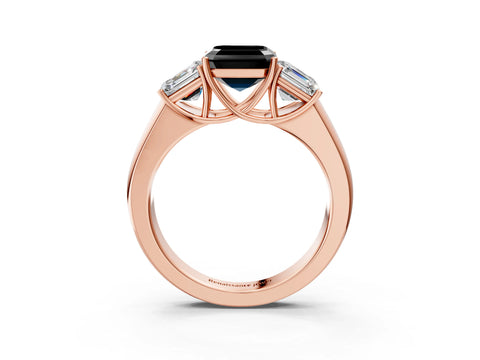 Rose gold Three-Stone Fancy Black Asscher Cut Cut Diamond Ring with Prong Setting and Classic Band_3