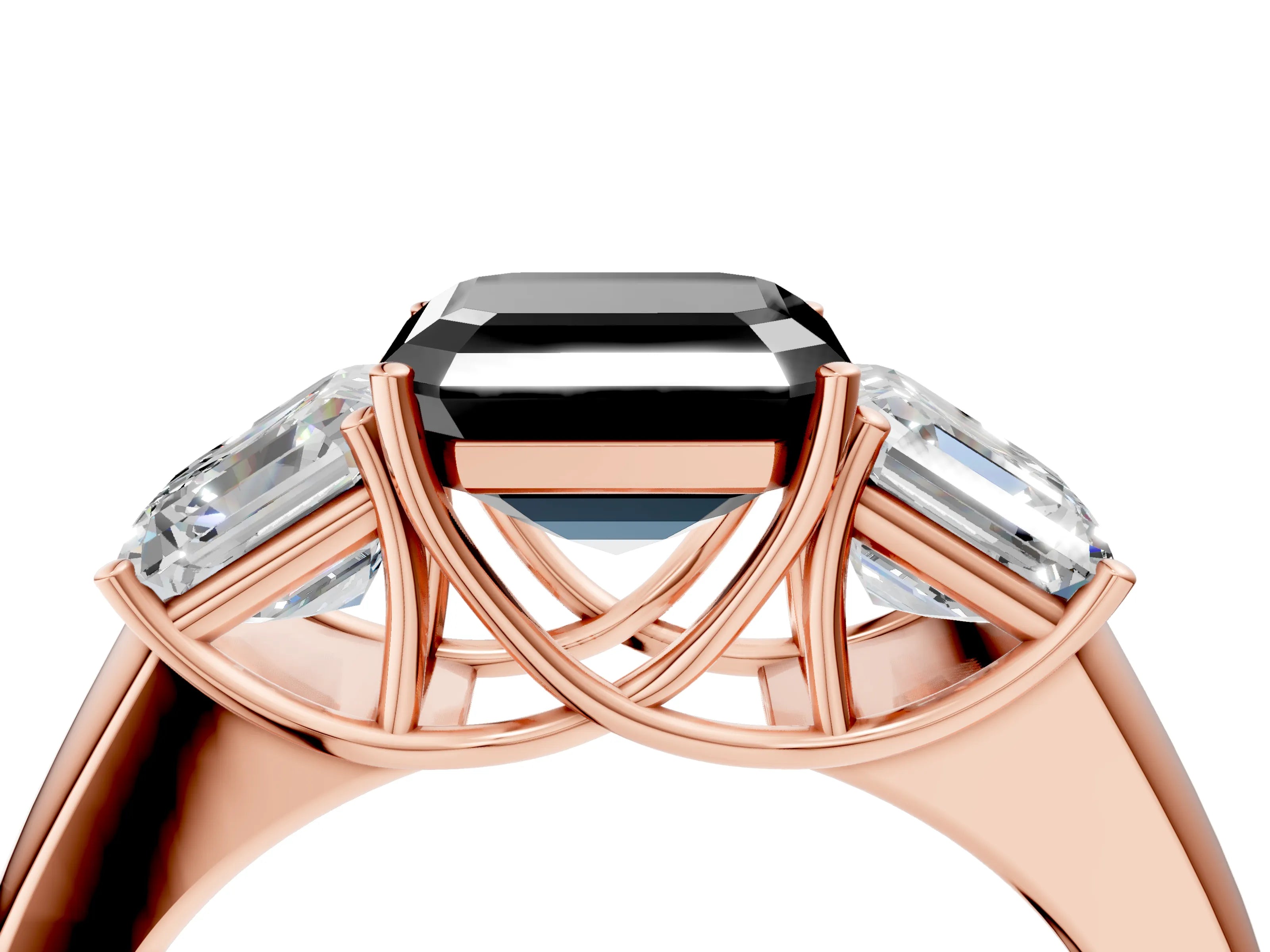 Rose gold Three-Stone Fancy Black Asscher Cut Cut Diamond Ring with Prong Setting and Classic Band_4