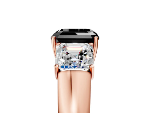 Rose gold Three-Stone Fancy Black Asscher Cut Cut Diamond Ring with Prong Setting and Classic Band_5