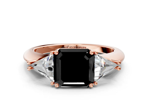 Rose gold Three-Stone Fancy Black Asscher Cut Cut Diamond Ring with Trillion Side Stones and Four-Prong Setting_3