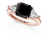 Rose gold Three-Stone Fancy Black Asscher Cut Cut Diamond Ring with Trillion Side Stones and Four-Prong Setting_4