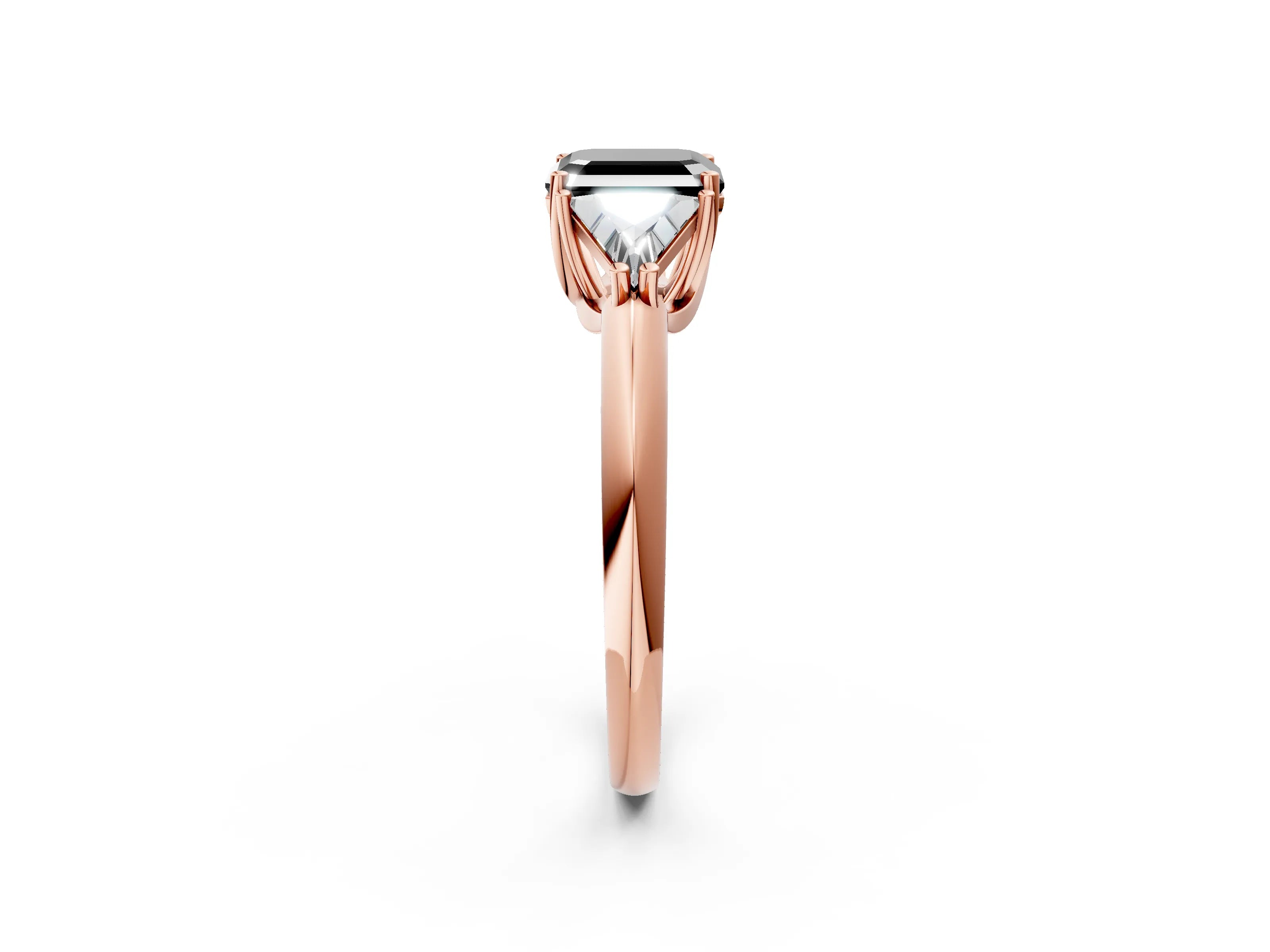 Rose gold Three-Stone Fancy Black Asscher Cut Cut Diamond Ring with Trillion Side Stones and Four-Prong Setting_5