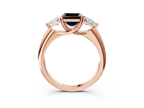 Rose gold Three-Stone Fancy Black Asscher Cut Cut Diamond Ring with Trillion Side Stones and Four-Prong Setting_6