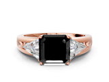 Rose gold Three-Stone Fancy Black Asscher Cut Cut Diamond Ring with Trillion Side Stones on a Split Shank Band