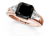 Rose gold Three-Stone Fancy Black Asscher Cut Cut Diamond Ring with Trillion Side Stones on a Split Shank Band_1