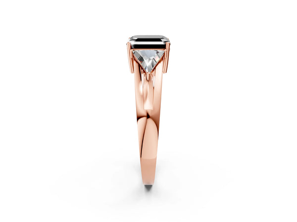 Rose Gold Asscher Cut Trillion Three Stone Engagement Ring Setting for Black Center