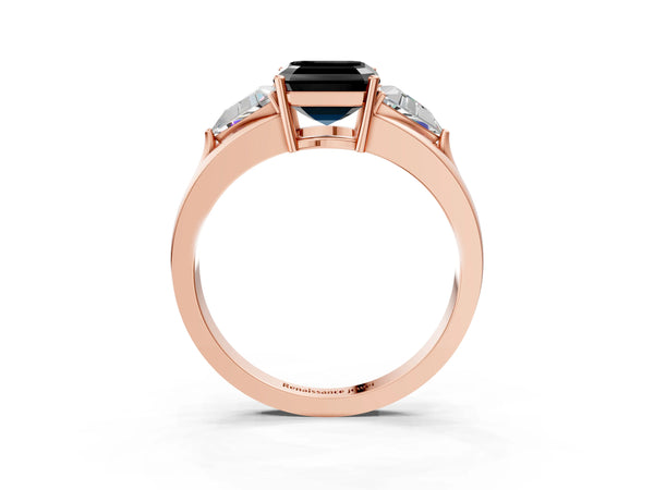Rose Gold Asscher Cut Trillion Three Stone Engagement Ring Setting for Black Center