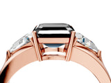 Rose gold Three-Stone Fancy Black Asscher Cut Cut Diamond Ring with Trillion Side Stones on a Split Shank Band_4