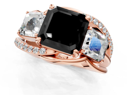 Rose gold Three-Stone Fancy Black Asscher Cut Cut Diamond Split Shank Prong Set Ring_13
