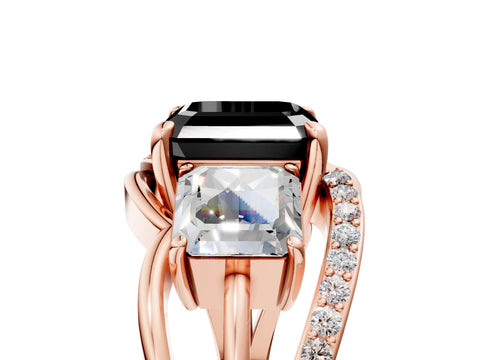 Rose gold Three-Stone Fancy Black Asscher Cut Cut Diamond Split Shank Prong Set Ring_17
