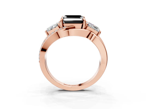 Rose gold Three-Stone Fancy Black Asscher Cut Cut Diamond Split Shank Prong Set Ring_3