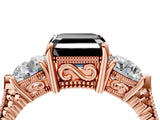 Rose gold Three-Stone Fancy Black Asscher Cut Cut Milgrain Band Prong Setting Ring_4