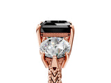 Rose gold Three-Stone Fancy Black Asscher Cut Cut Milgrain Band Prong Setting Ring_5