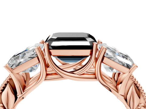Rose gold Three-Stone Fancy Black Asscher Cut Cut Milgrain Pavé Engagement Ring_16