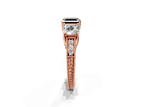Rose gold Three-Stone Fancy Black Asscher Cut Cut Milgrain Pavé Engagement Ring_1