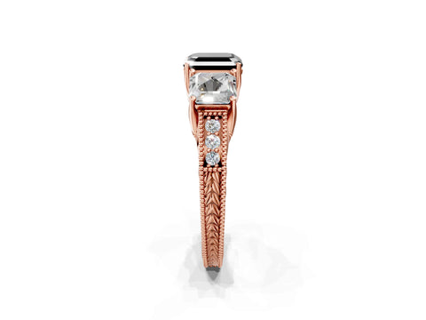 Rose gold Three-Stone Fancy Black Asscher Cut Cut Milgrain Pavé Engagement Ring_2
