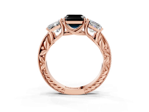 Rose gold Three-Stone Fancy Black Asscher Cut Cut Milgrain Pavé Engagement Ring_3
