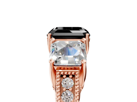 Rose gold Three-Stone Fancy Black Asscher Cut Cut Milgrain Pavé Engagement Ring_5