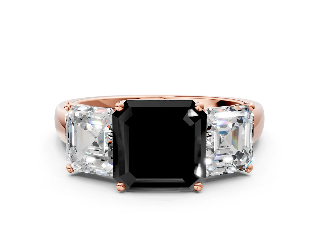 Rose gold Three-Stone Fancy Black Asscher Cut Cut Solitaire Ring with Classic Prong Setting