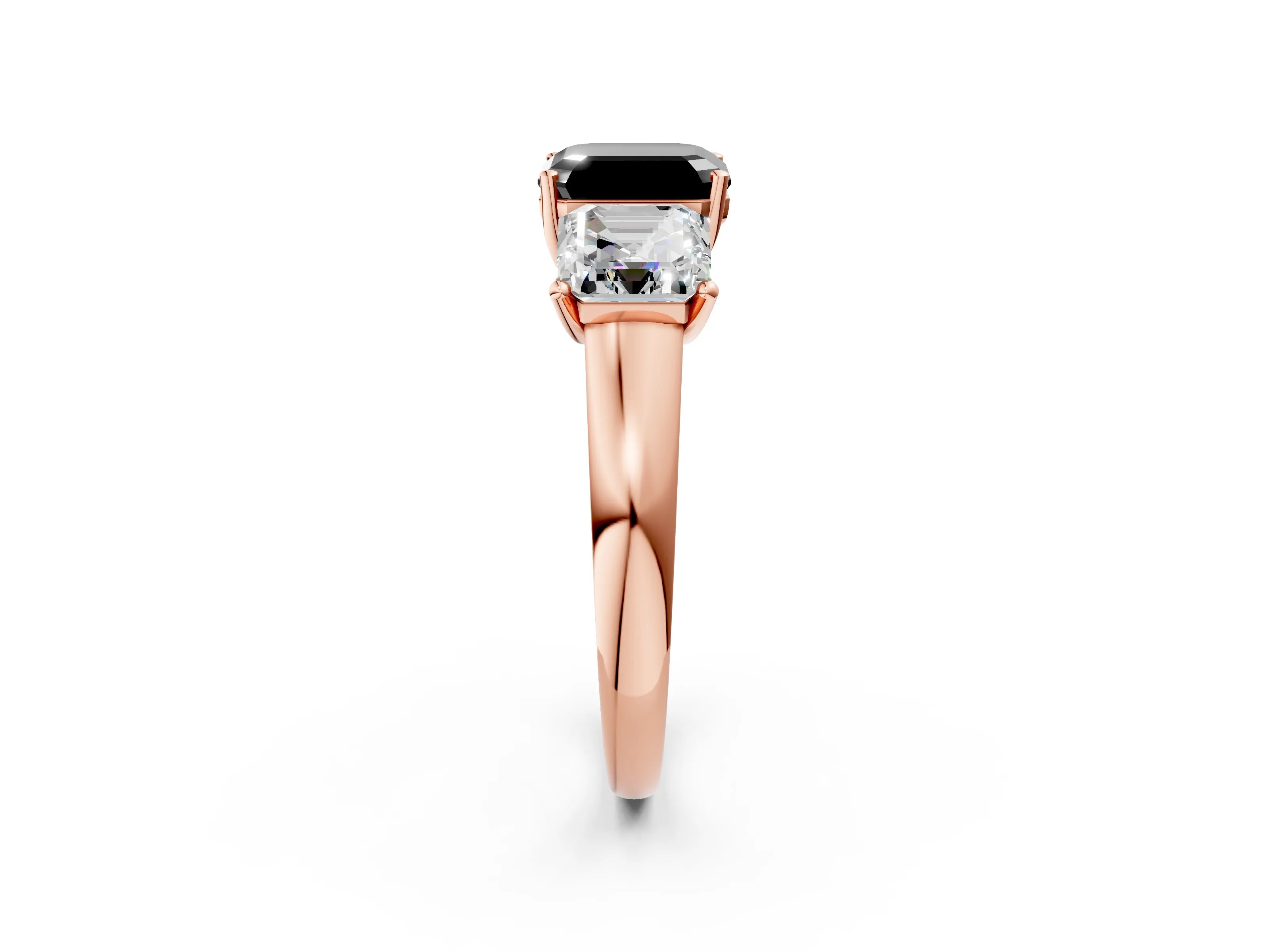 Rose gold Three-Stone Fancy Black Asscher Cut Cut Solitaire Ring with Classic Prong Setting_2