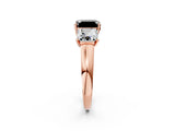 Rose gold Three-Stone Fancy Black Asscher Cut Cut Solitaire Ring with Classic Prong Setting_2