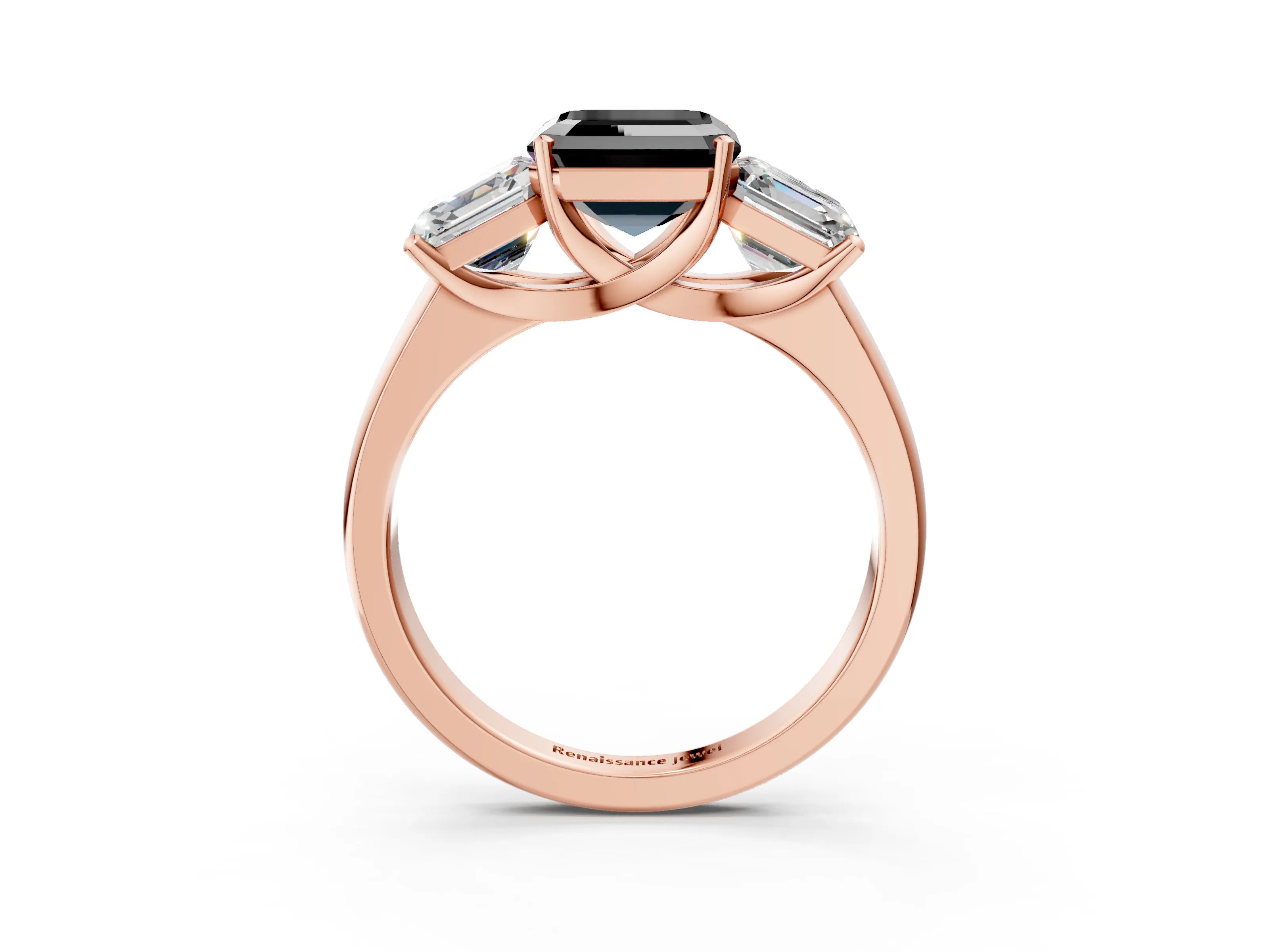 Rose gold Three-Stone Fancy Black Asscher Cut Cut Solitaire Ring with Classic Prong Setting_3