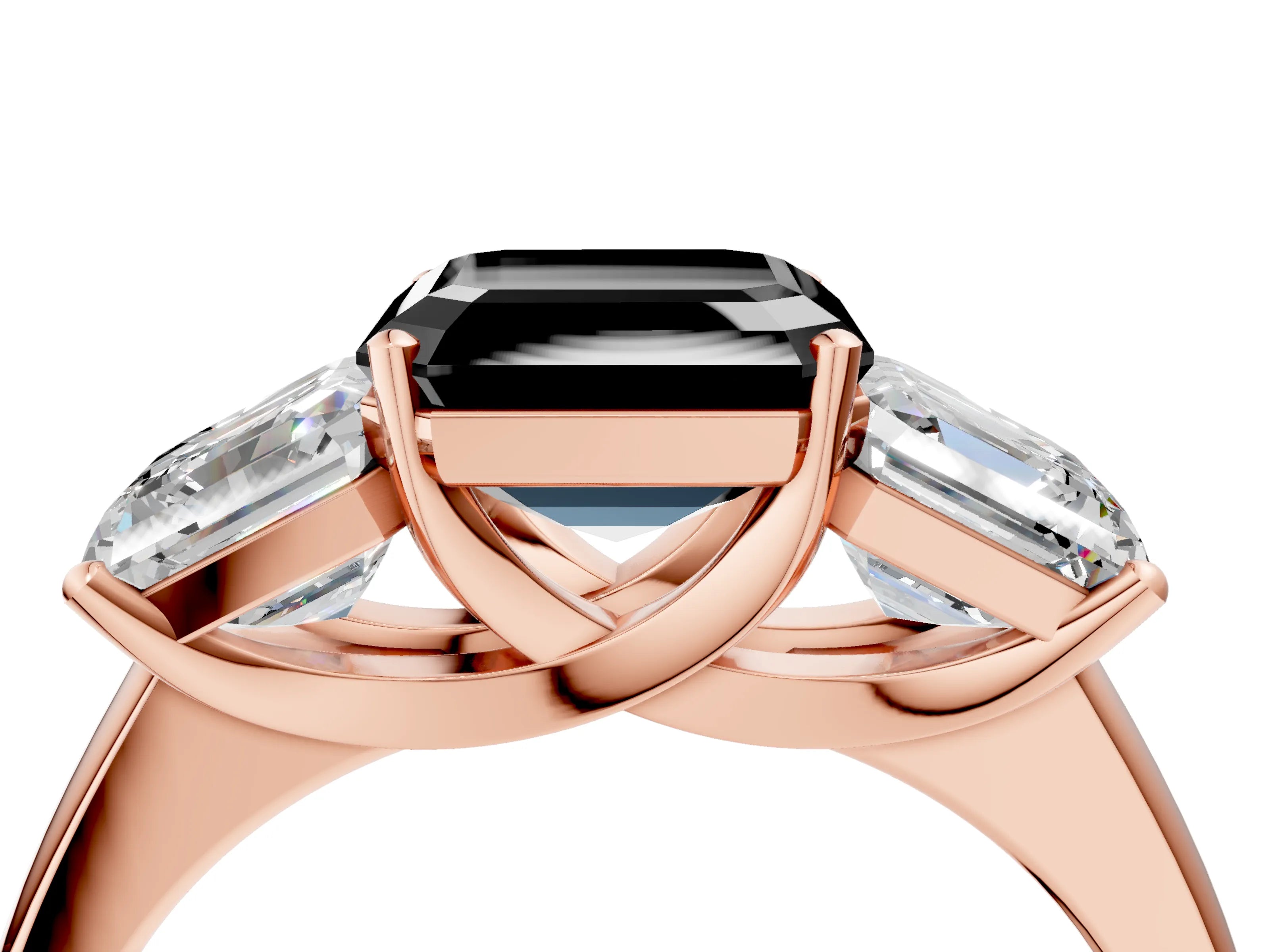 Rose gold Three-Stone Fancy Black Asscher Cut Cut Solitaire Ring with Classic Prong Setting_4
