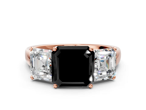 Rose gold Three-Stone Fancy Black Asscher Cut Cut Solitaire Ring with Classic Prong Setting