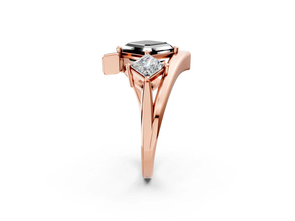 Rose gold Three-Stone Fancy Black Asscher Cut Cut Tension Band Ring with Four-Prong Setting