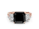 Rose gold Three-Stone Fancy Black Asscher Cut Diamond Braided Band Ring with Four-Prong Setting_12