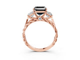 Rose gold Three-Stone Fancy Black Asscher Cut Diamond Braided Band Ring with Four-Prong Setting_15
